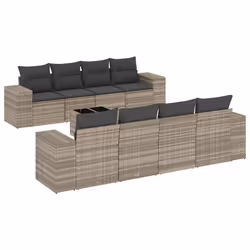 vidaXL Set Divano da Giardino 9pz con Cuscini Grigio Chiaro Polyrattan - Vista aggiuntiva 2