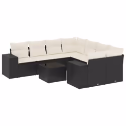 vidaXL Set Divani da Giardino 9 pz con Cuscini Nero in Polyrattan - Vista aggiuntiva 2