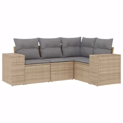 vidaXL Set Divano da Giardino 4 pz con Cuscini Beige in Polyrattan - Vista aggiuntiva 2