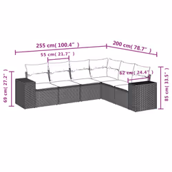 vidaXL Set Divano da Giardino 6 pz con Cuscini Marrone in Polyrattan - Vista aggiuntiva 3