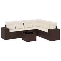 vidaXL Set Divani da Giardino 7 pz con Cuscini Marrone in Polyrattan - Vista aggiuntiva 2