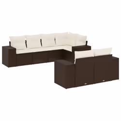 vidaXL Set Divani da Giardino 7 pz con Cuscini Marrone in Polyrattan - Vista aggiuntiva 2