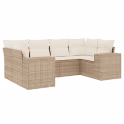 vidaXL Set Divano da Giardino 6 pz con Cuscini Beige in Polyrattan - Vista aggiuntiva 2