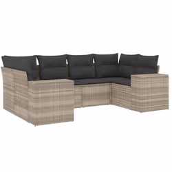 vidaXL Set Divano da Giardino 6pz con Cuscini Grigio Chiaro Polyrattan - Vista aggiuntiva 2