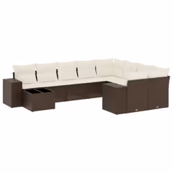 vidaXL Set Divani da Giardino 10pz con Cuscini in Polyrattan Marrone - Vista aggiuntiva 2