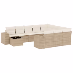 vidaXL Set Divani da Giardino 11 pz con Cuscini Beige in Polyrattan - Vista aggiuntiva 2