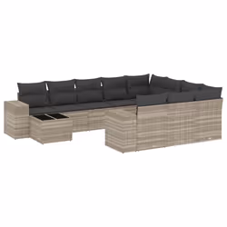 vidaXL Set Divani da Giardino 11 pz con Cuscini in Polyrattan Grigio - Vista aggiuntiva 2
