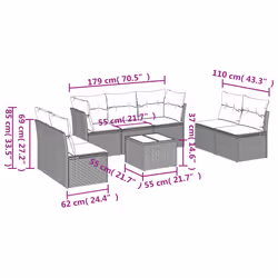 Set Divano da Giardino 8 pz con Cuscini Grigio in Polyrattancod mxl 87392 - Vista aggiuntiva 3