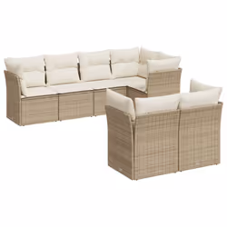vidaXL Set Divani da Giardino 7 pz con Cuscini Beige in Polyrattan - Vista aggiuntiva 2
