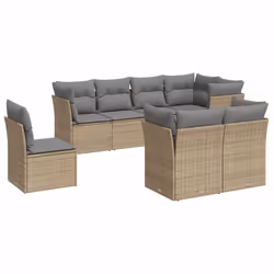 vidaXL Set Divano da Giardino 8 pz con Cuscini Beige in Polyrattan - Vista aggiuntiva 2
