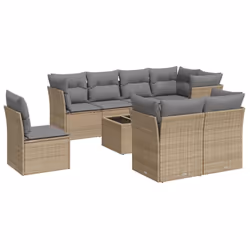 Set Divano da Giardino 9 pz con Cuscini Beige in Polyrattancod mxl 111802 - Vista aggiuntiva 2