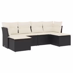 vidaXL Set Divano da Giardino 6 pz con Cuscini Nero in Polyrattan - Vista aggiuntiva 2