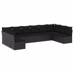 vidaXL Set Divani da Giardino 10pz con Cuscini in Polyrattan Nero - Vista aggiuntiva 2
