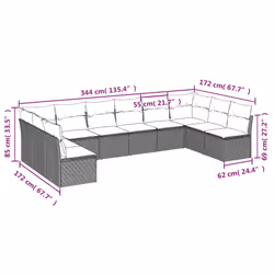 vidaXL Set Divani da Giardino 10pz con Cuscini in Polyrattan Nero - Vista aggiuntiva 3