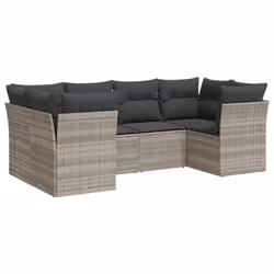 vidaXL Set Divano da Giardino 6pz con Cuscini Grigio Chiaro Polyrattan - Vista aggiuntiva 2