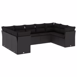 Set Divani da Giardino 9 pz con Cuscini Nero in Polyrattancod mxl 115685 - Vista aggiuntiva 2