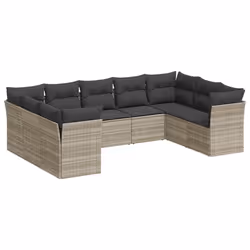 vidaXL Set Divano da Giardino 9pz con Cuscini Grigio Chiaro Polyrattan - Vista aggiuntiva 2