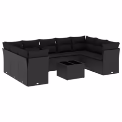 vidaXL Set Divani da Giardino 10pz con Cuscini in Polyrattan Nero - Vista aggiuntiva 2