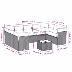 vidaXL Set Divani da Giardino 10pz con Cuscini in Polyrattan Nero - Vista aggiuntiva 3