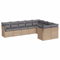 vidaXL Set Divano da Giardino 9 pz con Cuscini Beige in Polyrattan - Vista aggiuntiva 2