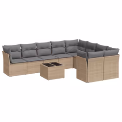 Set Divano da Giardino 10 pz con Cuscini Beige in Polyrattancod mxl 87764 - Vista aggiuntiva 2