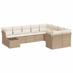 vidaXL Set Divano da Giardino 10 pz con Cuscini Beige in Polyrattan - Vista aggiuntiva 2