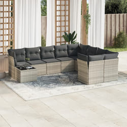 vidaXL Set Divano Giardino 10 pz con Cuscini Grigio Chiaro Polyrattan
