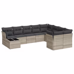 vidaXL Set Divano Giardino 10 pz con Cuscini Grigio Chiaro Polyrattan - Vista aggiuntiva 2