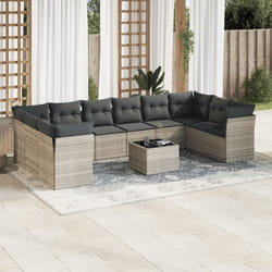 vidaXL Set Divani da Giardino 11 pz con Cuscini in Polyrattan Grigio