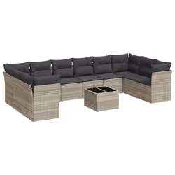 vidaXL Set Divani da Giardino 11 pz con Cuscini in Polyrattan Grigio - Vista aggiuntiva 2