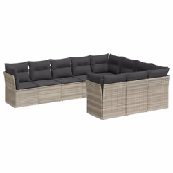 vidaXL Set Divano Giardino 10 pz con Cuscini Grigio Chiaro Polyrattan - Vista aggiuntiva 2