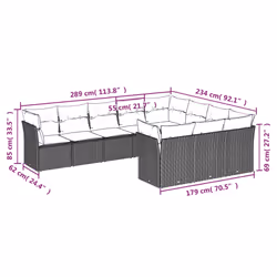 vidaXL Set Divano Giardino 10 pz con Cuscini Grigio Chiaro Polyrattan - Vista aggiuntiva 3