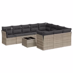 vidaXL Set Divani da Giardino 11 pz con Cuscini in Polyrattan Grigio - Vista aggiuntiva 2