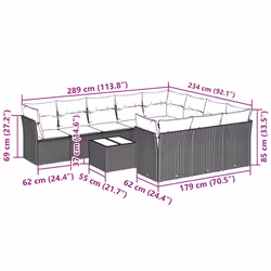 vidaXL Set Divani da Giardino 11 pz con Cuscini in Polyrattan Grigio - Vista aggiuntiva 3
