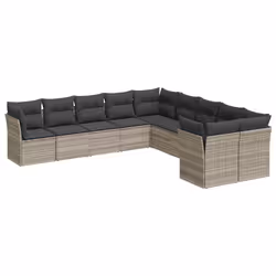 vidaXL Set Divano Giardino 10 pz con Cuscini Grigio Chiaro Polyrattan - Vista aggiuntiva 2