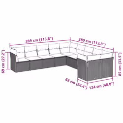vidaXL Set Divano Giardino 10 pz con Cuscini Grigio Chiaro Polyrattan - Vista aggiuntiva 3