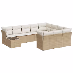 vidaXL Set Divani da Giardino 11 pz con Cuscini Beige in Polyrattan - Vista aggiuntiva 2