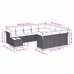 vidaXL Set Divani da Giardino 11 pz con Cuscini Beige in Polyrattan - Vista aggiuntiva 3