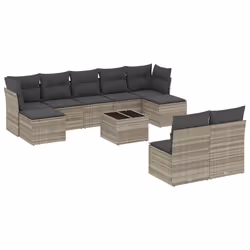 vidaXL Set Divano Giardino 10 pz con Cuscini Grigio Chiaro Polyrattan - Vista aggiuntiva 2