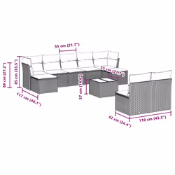vidaXL Set Divano Giardino 10 pz con Cuscini Grigio Chiaro Polyrattan - Vista aggiuntiva 3