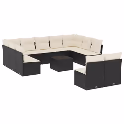 vidaXL Set Divani da Giardino 12 pz con Cuscini Nero in Polyrattan - Vista aggiuntiva 2