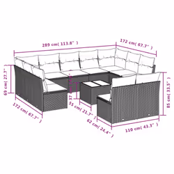 vidaXL Set Divani da Giardino 12 pz con Cuscini Nero in Polyrattan - Vista aggiuntiva 3