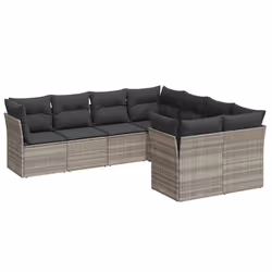 vidaXL Set Divano da Giardino 8pz con Cuscini Grigio Chiaro Polyrattan - Vista aggiuntiva 2