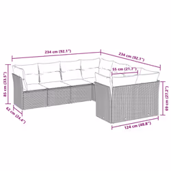 vidaXL Set Divano da Giardino 8pz con Cuscini Grigio Chiaro Polyrattan - Vista aggiuntiva 3