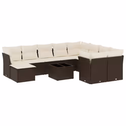 vidaXL Set Divani da Giardino 11 pz con Cuscini Polyrattan Marrone - Vista aggiuntiva 2