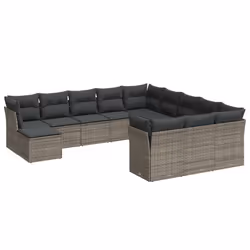 vidaXL Set Divani da Giardino 12 pz con Cuscini Grigio in Polyrattan - Vista aggiuntiva 2