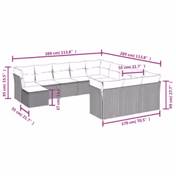 vidaXL Set Divani da Giardino 12 pz con Cuscini Grigio in Polyrattan - Vista aggiuntiva 3