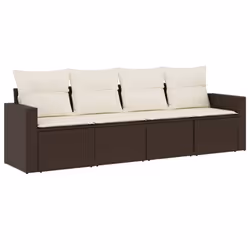 vidaXL Set Divano da Giardino 4 pz con Cuscini Marrone in Polyrattan - Vista aggiuntiva 2