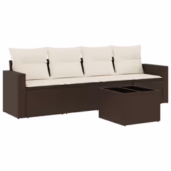 vidaXL Set Divano da Giardino 5 pz con Cuscini Marrone in Polyrattan - Vista aggiuntiva 2
