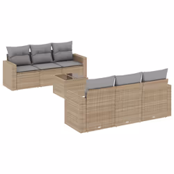 vidaXL Set Divani da Giardino 7 pz con Cuscini Beige in Polyrattan - Vista aggiuntiva 2